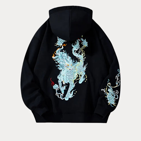 Dragon Embroidery Hoodies in black with stylish dragon design, perfect for street fashion.